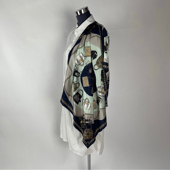 Asymmetrical Button-up Scarf Sleeve Tunic Blouse - Picture 2 of 12